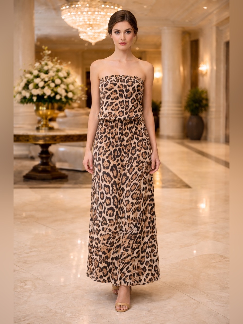 Boston Proper Cheetah Print Tube Maxi Dress Strapless Leopard Cheetah Y2K